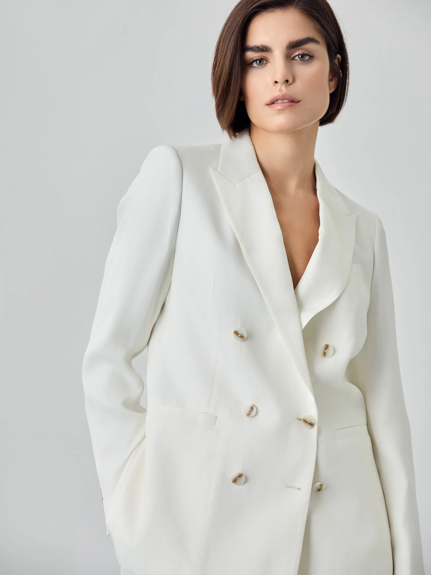 Double-Breasted Suit Blazer In Cotton Blend Fabric - Image 5