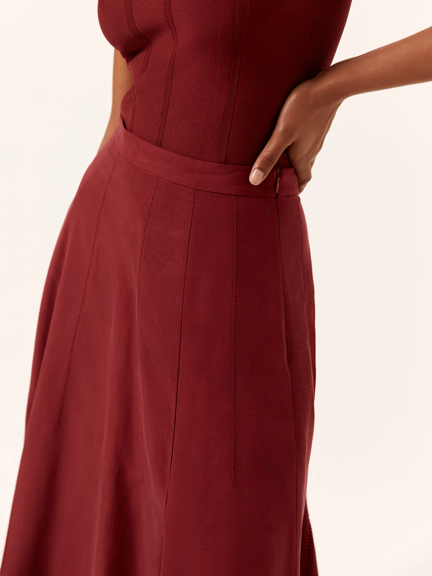 Midi Skirt In Tencel & Linen Blend With Embroidery - Image 5